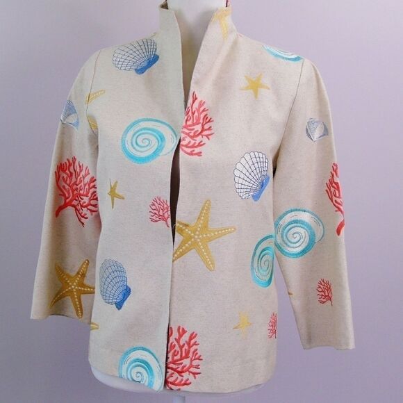 Painted Pony Open Jacket Linen Blend Under The Sea - Picture 1 of 7